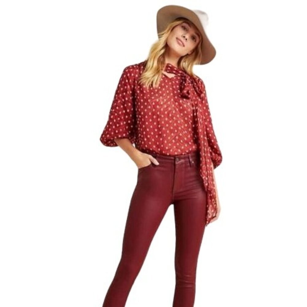 Ella Moss High Rise Skinny Ankle Coated Jeans Oxblood Fox 30069998-OXA‎ 24 retro